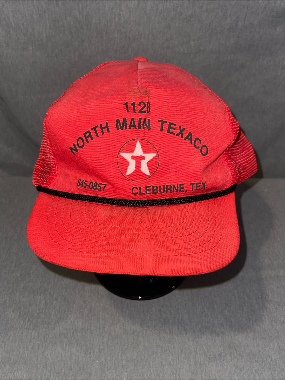 Vintage TEXACO Cleburne Texas Trucker Red Rope Hat Cap Snapback Made In USA